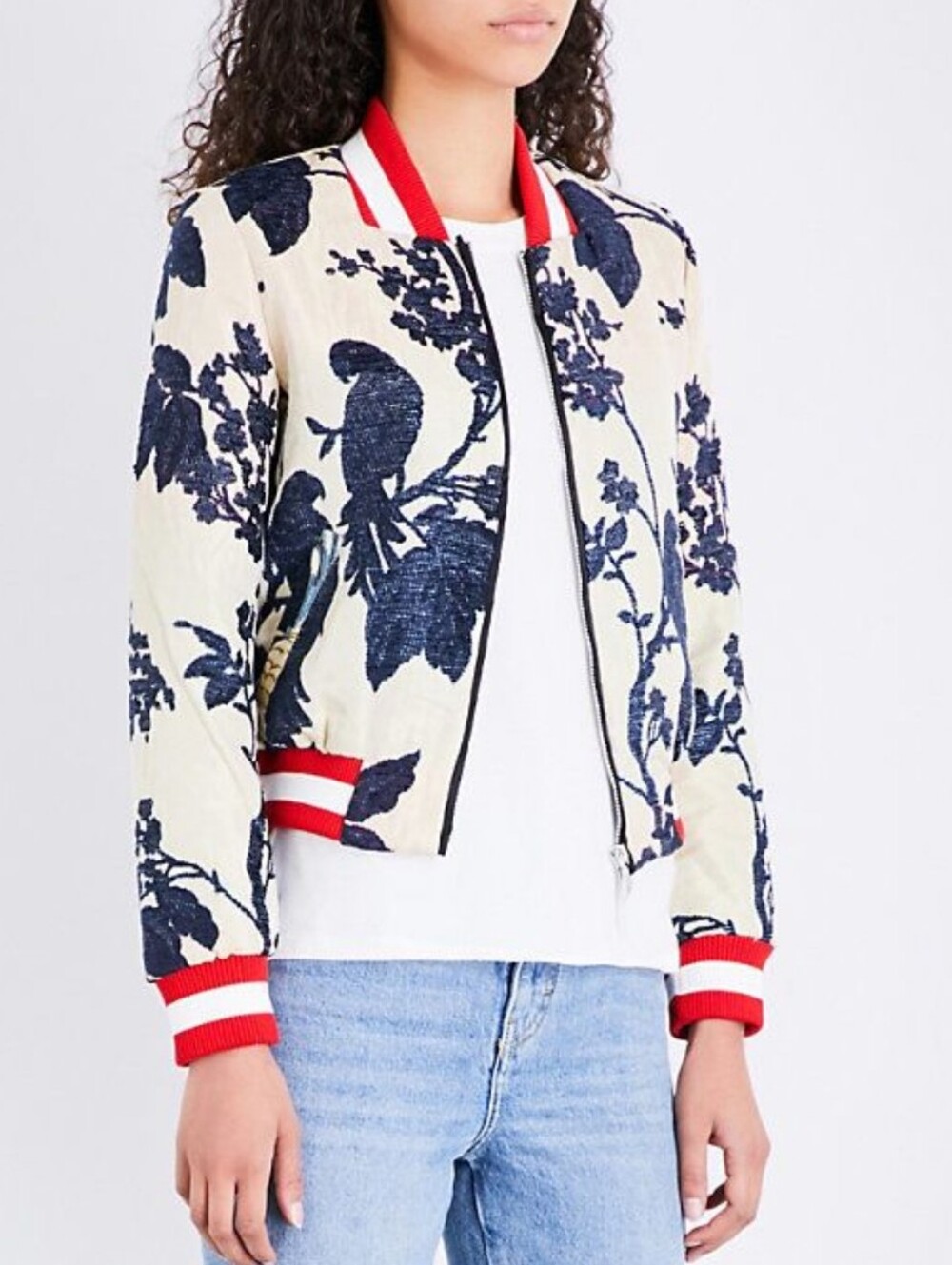 Maje Barty Birds And Florals Jacquard Tapestry Bomber Jacket